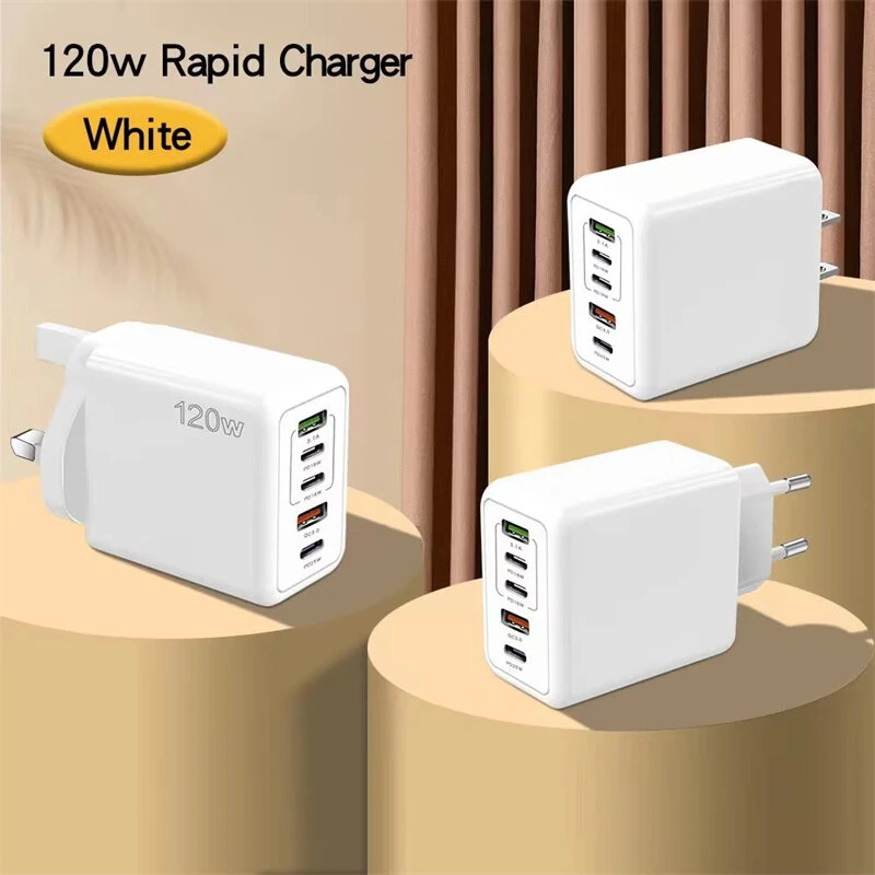 120W 5-Port USB PD Charger 2USB-A+3USB-C PD QC3.0 Fast Charging Wall Charger Adapter EU Plug US Plug for iPhone 15 14 13 Pro for Samsung Galaxy Z Flip6 for Huawei Nova Flip for Xiaomi Civi 4Pro