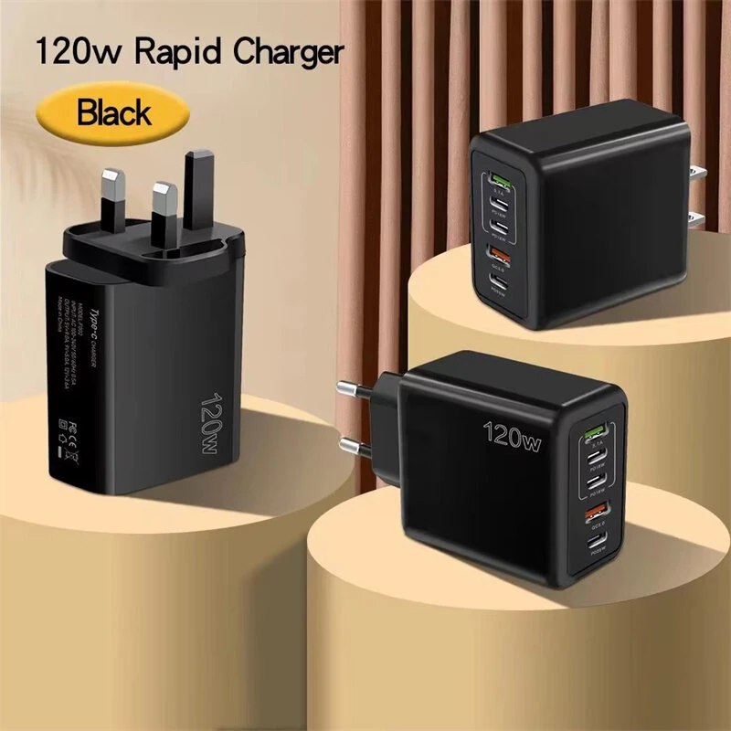 120W 5-Port USB PD Charger 2USB-A+3USB-C PD QC3.0 Fast Charging Wall Charger Adapter EU Plug US Plug for iPhone 15 14 13 Pro for Samsung Galaxy Z Flip6 for Huawei Nova Flip for Xiaomi Civi 4Pro