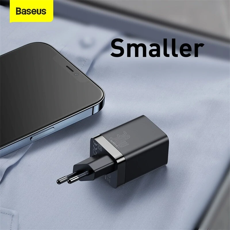 Baseus 30W 2-Port USB PD Charger USB-A+USB-C PD3.0 QC3.0 Apple2.4 BC1.2 Fast Charging Wall Charger Adapter EU Plug for iPhone 15 14 13 for Huawei Mate60 Pro for Samsung Galaxy S24 for Xiaomi 14pro