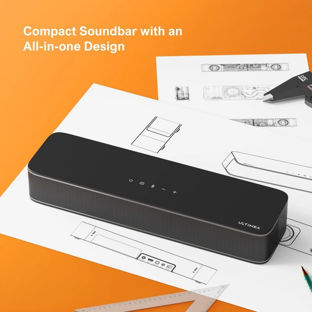 ULTIMEA Solo B30 Pro Soundbar 120W 2.1 Channel Soundbar bluetooth Built-in 3-inch Subwoofer BassMX Technology 121 Preset EQ Matrices Wall-mounted Speaker Subwoofer with Remote Control