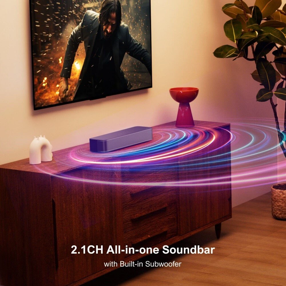 ULTIMEA Solo B30 Pro Soundbar 120W 2.1 Channel Soundbar bluetooth Built-in 3-inch Subwoofer BassMX Technology 121 Preset EQ Matrices Wall-mounted Speaker Subwoofer with Remote Control