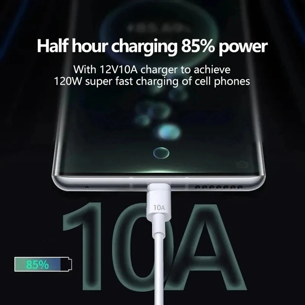 10A 120W USB-A to Type-C Cable Fast Charging Data Transmission Tinned Copper Core Line 1M/2M Long for iPhone 15 15 Plus for Huawei Pura70 Ultra for Honor V40 for Xiaomi Civi4 Pro