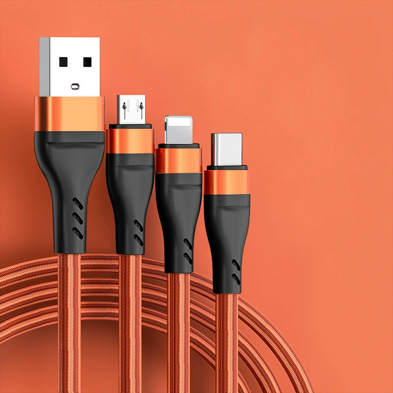 6A 3 in 1 USB-A to Micro+iP+Type-C Fast Charging Cable Data Transmission Nylon Braided Core Line 1.2M Long For iPhone14 Pro Max For Huawei P50 For Xiaomi Mi12 For Samsung Galaxy Z Fold 2