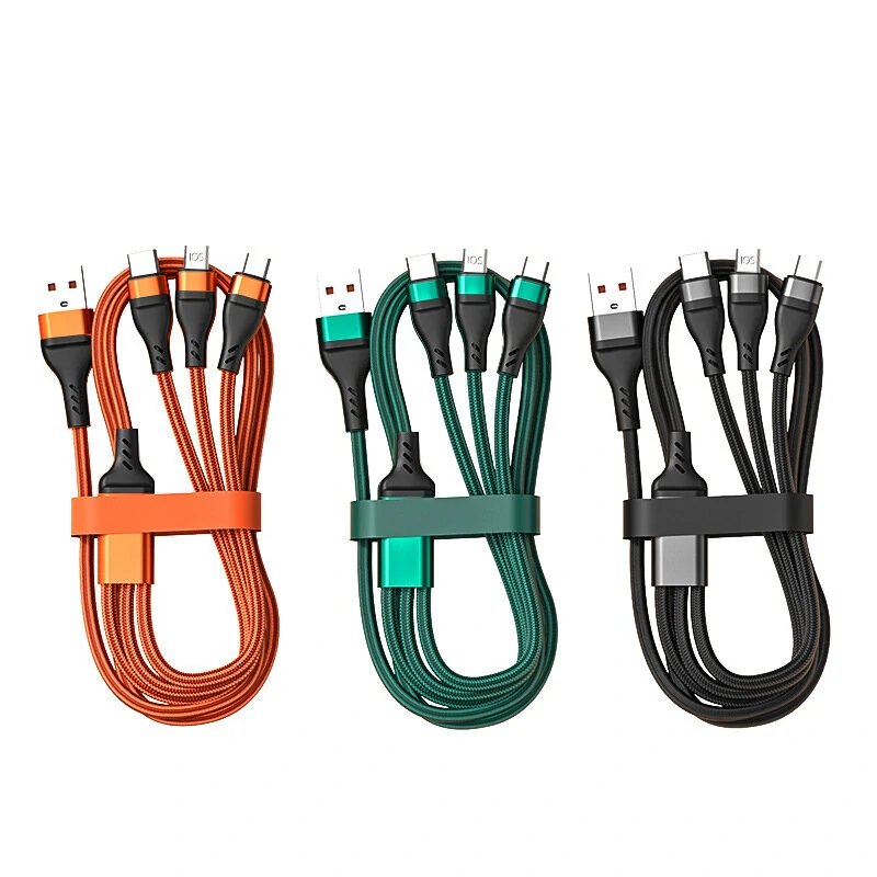 6A 3 in 1 USB-A to Micro+iP+Type-C Fast Charging Cable Data Transmission Nylon Braided Core Line 1.2M Long For iPhone14 Pro Max For Huawei P50 For Xiaomi Mi12 For Samsung Galaxy Z Fold 2