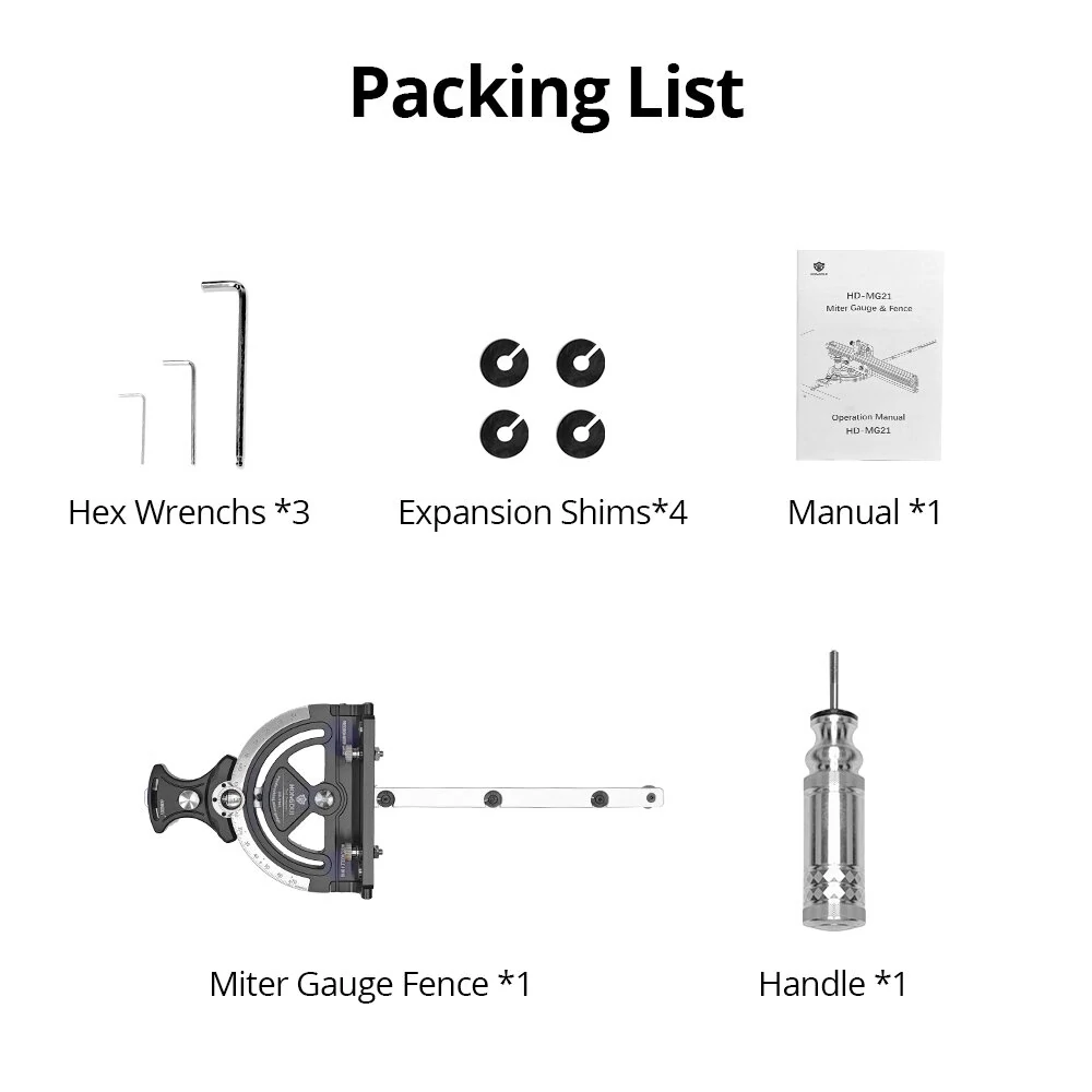 HONGDUI HD-TB01 Precision Miter Gauge 0-70 Degree Woodworking Table Saw Push Handle 70 Angles Assembly Angle Ruler with Quick 0° 22.5° 45° 67.5° Setting