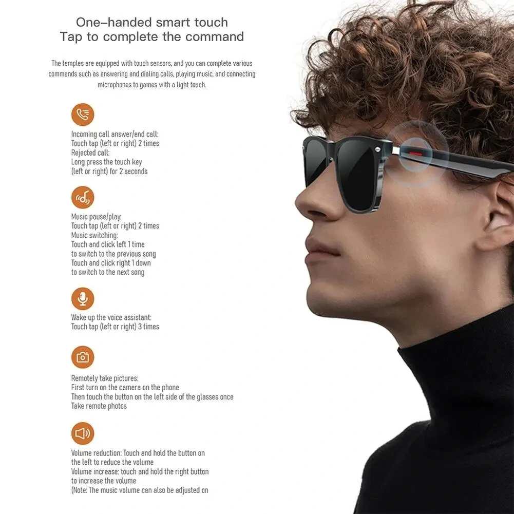 SENBONO E10-C Smart Glasses Listening Music Calling Bluetooth-compatible Audio Sunglasses With Touch Remote Camera