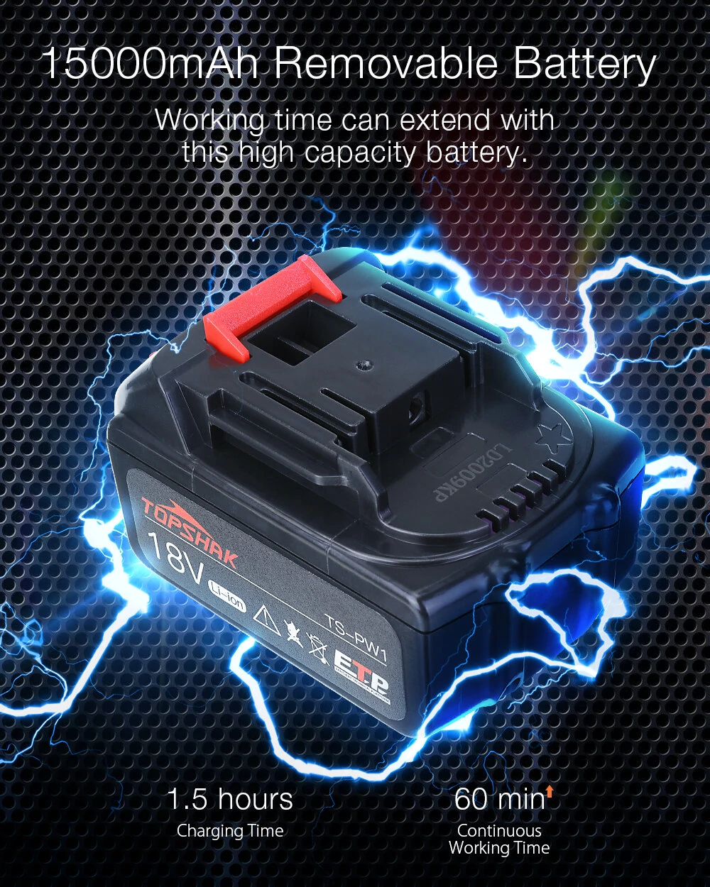 Topshak TS-PW1 380N.M Brushless Electric Impact Wrench LED Working Light Rechargeable Woodworking Maintenance Tool W/ Battery Also For Mak