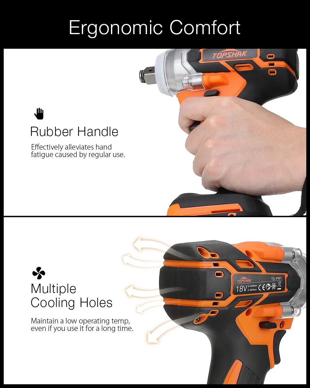 Topshak TS-PW1 380N.M Brushless Electric Impact Wrench LED Working Light Rechargeable Woodworking Maintenance Tool W/ Battery Also For Mak