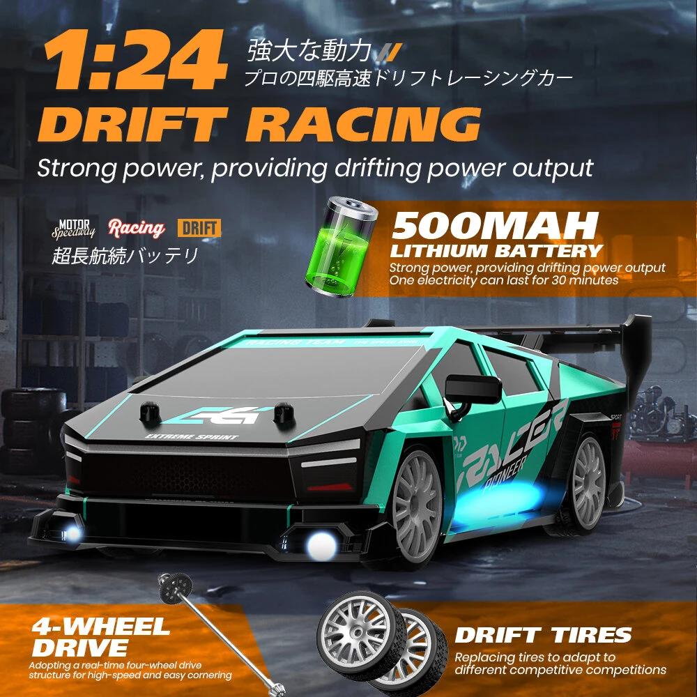 ENOZE 8601 8602 RTR 1/24 2.4G 4WD 30km/h Drift RC Car GTR High Speed Racing LED Light On-Road Vehicles Models Toys