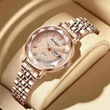 POEDAGAR Women Luxury Rhinestone Quartz Watch Waterproof Luminous Wristwatch Calendar Analog Stainless Steel Wrist Watch Elegant Ladies Watches