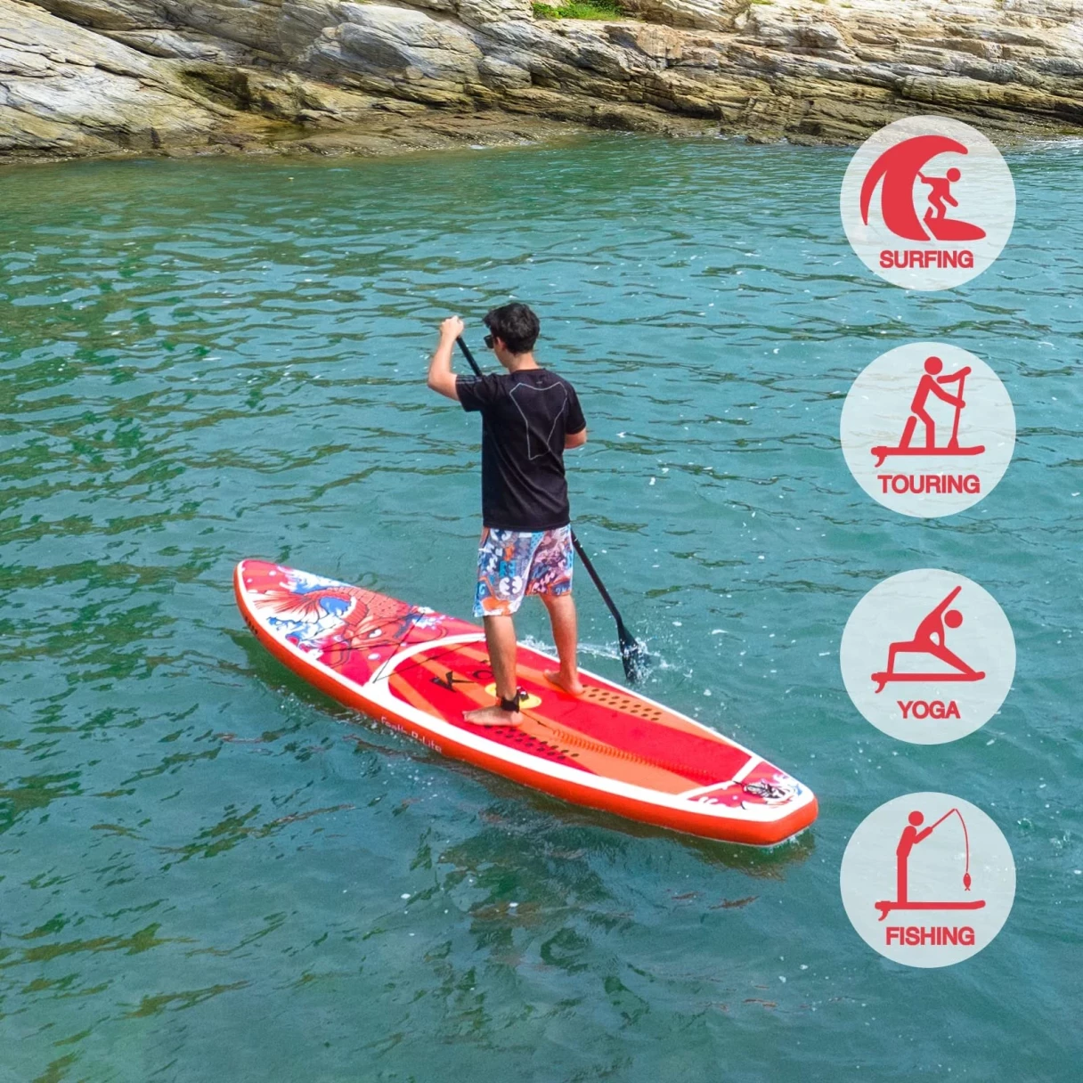 [EU Direct] FunWater 335cm 350cm Large Inflatable Stand Up Paddle Board Surfboard Complete Accessories Adjustable Paddle, Pump, Travel Backpack, Leash, Phone Bag, Adult Paddleboard, SUPFR01D SUPFR02D SUPFR01E SUPFR02E