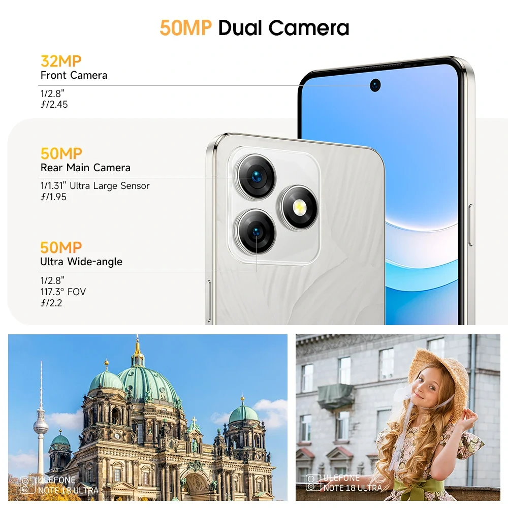 Ulefone Note 18 Ultra 5G 50MP Dual Camera 12GB 256GB 6.78 inch 5450mAh NFC Dimensity 720 Octa Core Smartphone