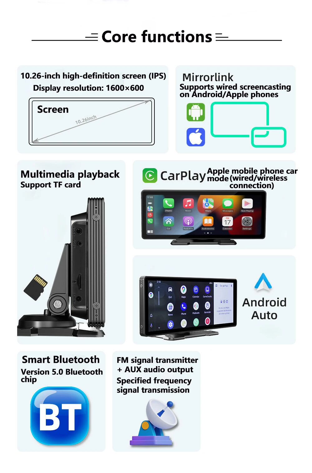 10.26 inch Portable bluetooth Car MP5 Player HD Large Screen Wireless Carplay Car Radio Built-in 1W Speaker