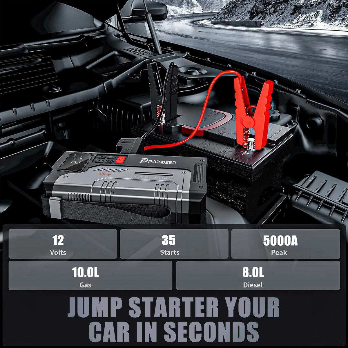 [EU Direct] POPDEER PD-JA1 20000mAh 2500A Professional Portable Car Jump Starter Inflator Emergency Start Power Supply Air Pump All-In-One Machine