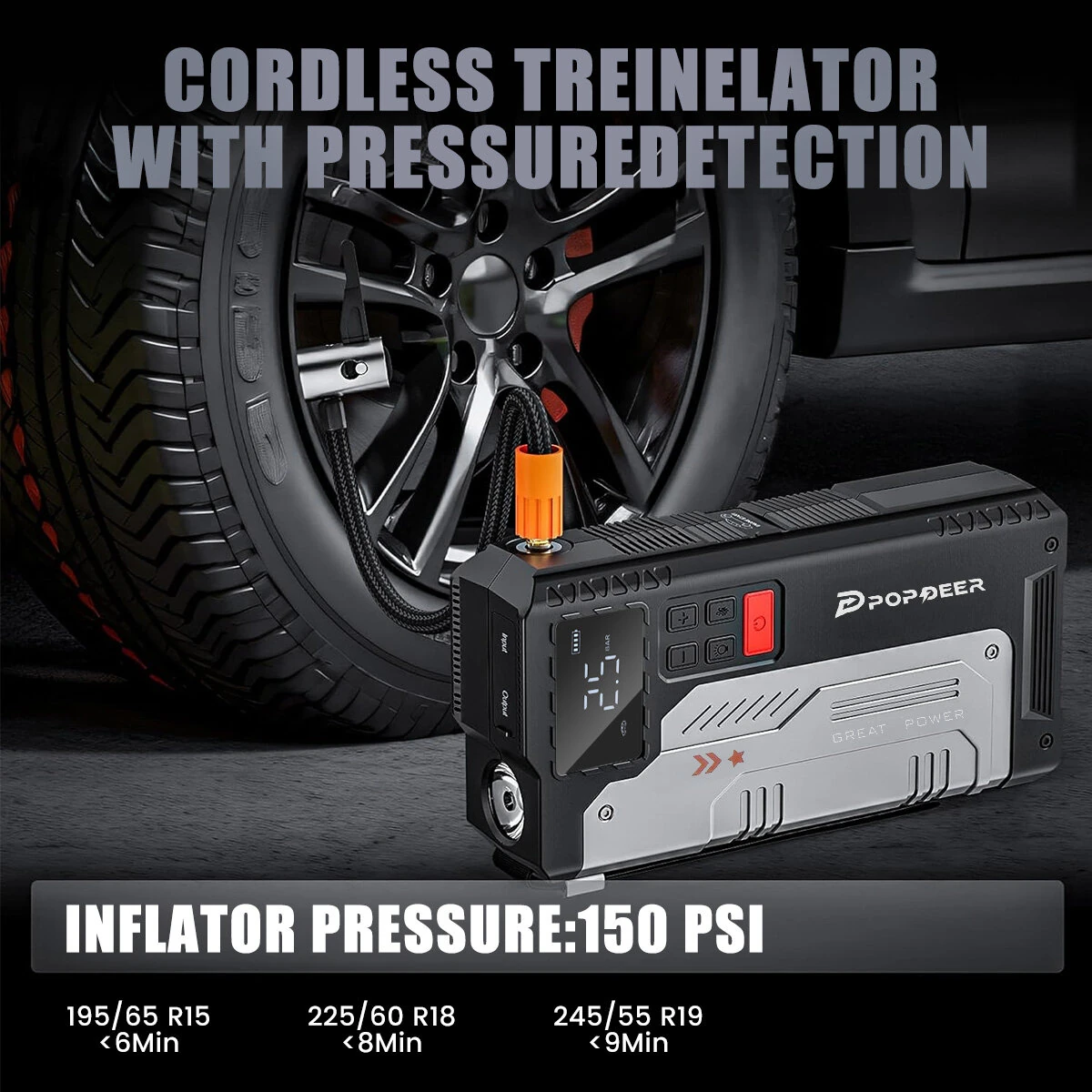 [EU Direct] POPDEER PD-JA1 20000mAh 2500A Professional Portable Car Jump Starter Inflator Emergency Start Power Supply Air Pump All-In-One Machine