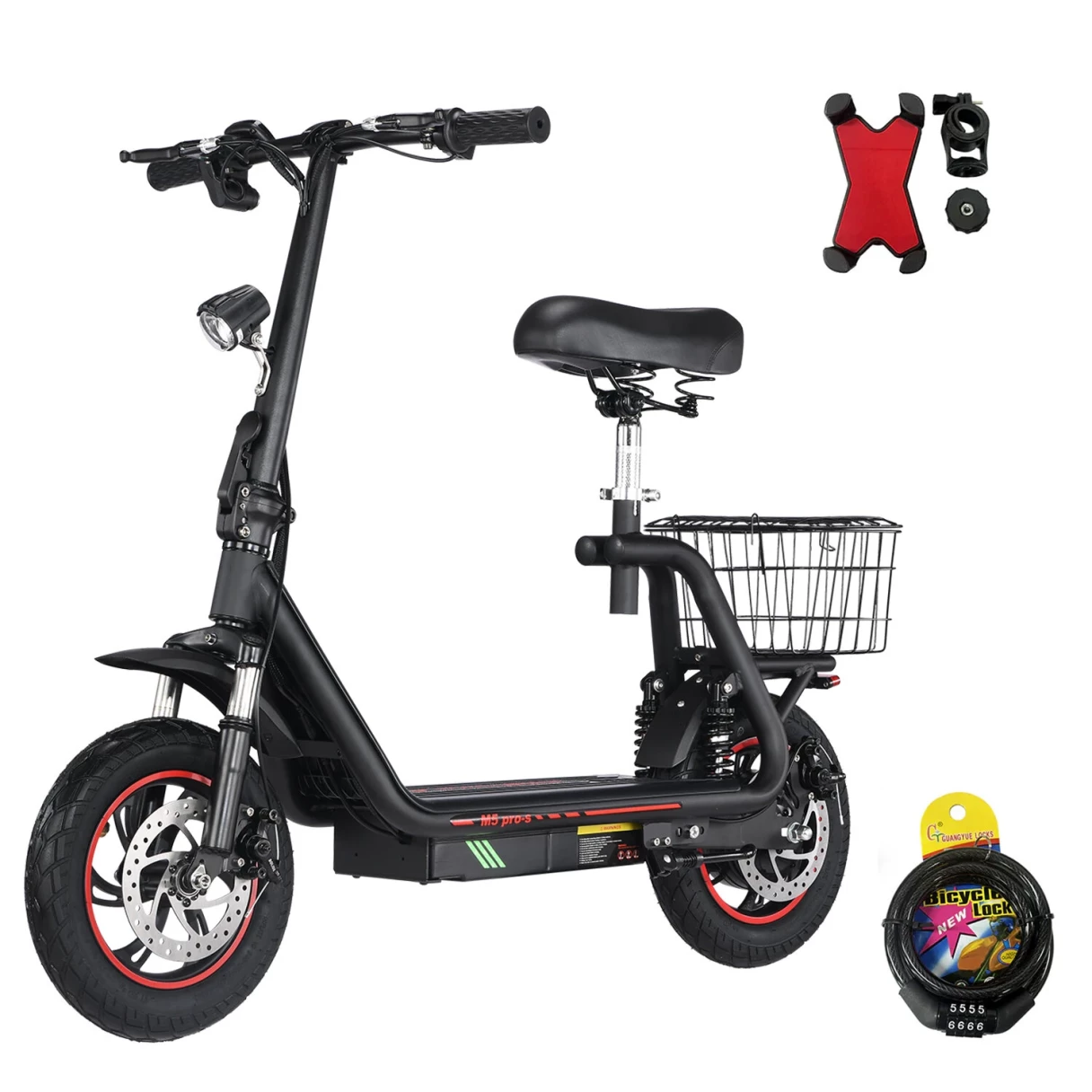 [EU Direct] HONEY WHALE M5 PRO-S Electric Scooter with Seat 48V 13AH Battery 500W Motor 12inch Pneumatic Tires 35KM Max Mileage 120KG Max Load Folding E-Scooter