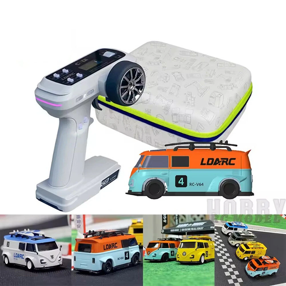 LDARC V64 1/64 2.4G RWD RC Car Mini Drift Flat On-Road LED Lights LC01 Chassis Micro Van Vehicles Models Full Proportional Remote Control Racing Toys 80 Minutes Playing Time