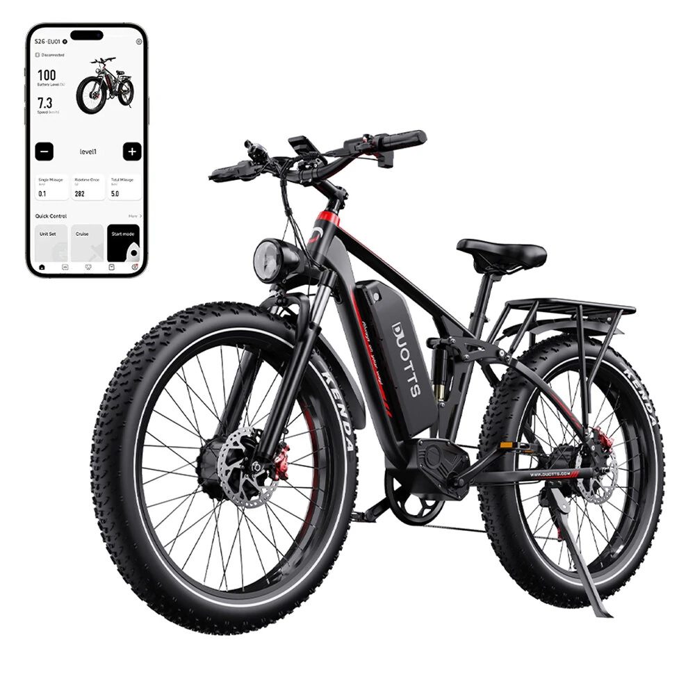 [EU DIRECT] DUOTTS S26 Electric Bike 2024 Version 48V 20AH SamsungBattery 1500W(750W*2) Dual Motors 26*4.0inch Fat Tires 120-150KM Max Mileage 200KG Max Load Electric Bicycle