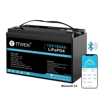 [EU Direct] TTWEN 12V 100Ah Bluetooth Lifepo4 Battery Pack with 100A BMS Temperature Protection 4000+ Times Deep Cycles 1280Wh Lithium Battery Support in Series Parallel for RV, Solar System,