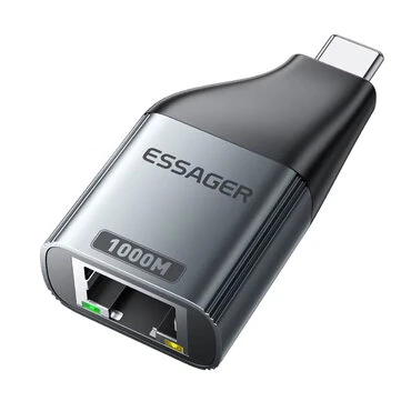 Essager ES-OTG22 Ethernet Adapter 1000/100Mbps RJ45 To Type-C Connector Extender Extension for PC Tablet Laptop Projector Gigabit Adapter