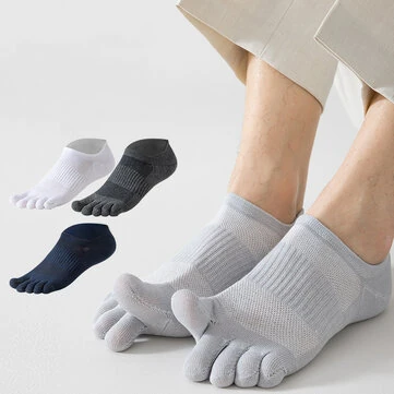 6 Pairs Men's Pure Cotton Five Finger Socks Breathable Mesh Sweat Absorbent Antibacterial Short Boat Socks Running Sports Toe Sock Comfortable