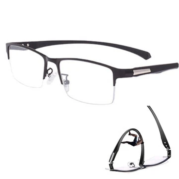 Anti-blue Light Ultra-light Mens Business Half Rimless Reading Glasses Metal Rectangular Presbyopia Glasses Classic Readers