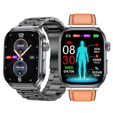 ET588 1.96inch AMOLED Display ECG Micro-physical Examination Function bluetooth Call Heart Rate Blood Pressure Blood Oxygen Monitor Sleep Monitoring Metto BMI Uric Acid Lipid Function Breathi