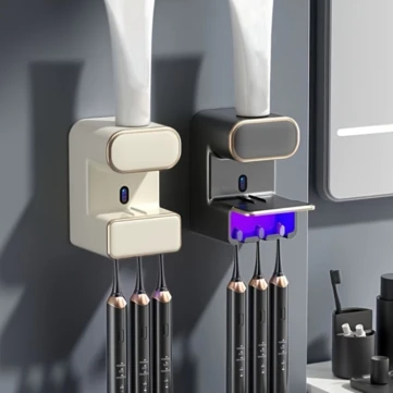 Automatic UV Sanitizer Toothbrush Holder Contact-Free Toothpaste Dispenser Wall-Mounted No-Drill Rack Smart Sterilizatio