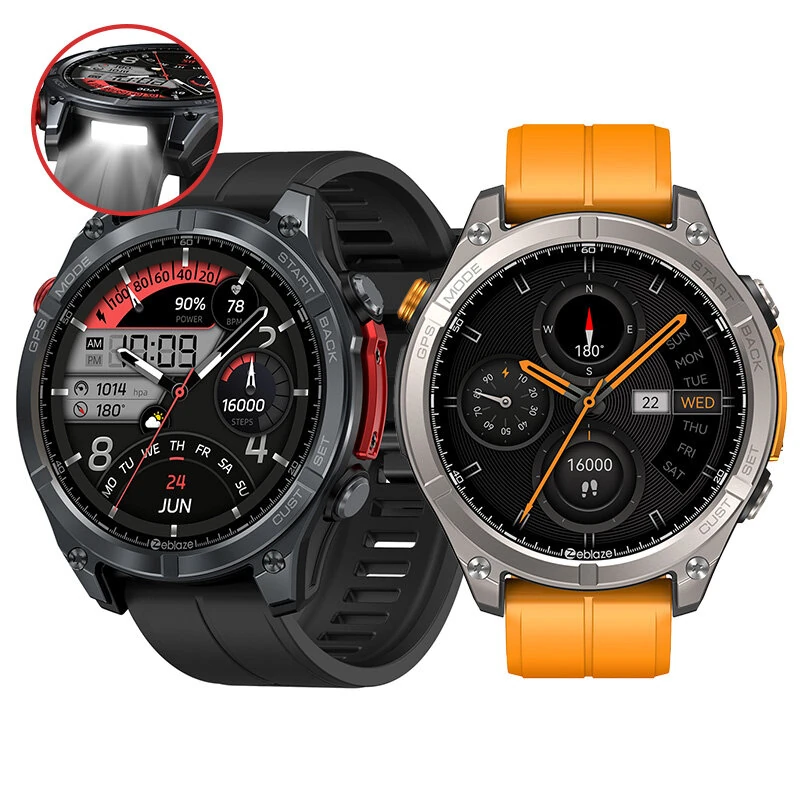 [World Premiere]Zeblaze Stratos 4 1.43-inch AMOLED GPS 5ATM&IP69K Waterproof Built-in Flashlight Compass&Barometric Altimeter 60 days Battery Life Voice Assistant bluetooth Call Heart Rate SpO2 Monitor Sleep Monitoring Multi-sport Modes Smart Watch