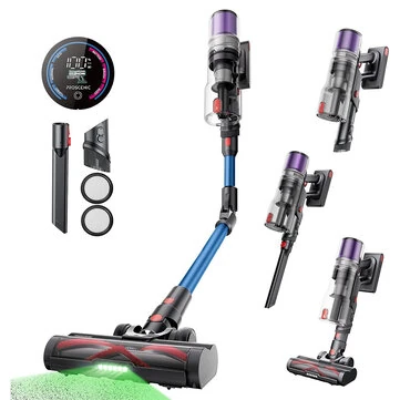 [EU Direct]Proscenic P16 Cordless Stick Vacuum Cleaner, 50Kpa 55Mins Runtime, 180°Bendable Wand, Green LED Headlight, Digital LED Display, Rechargeable Lightweight Stick Vacuum for Home