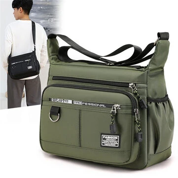 Men's Large Capacity Business Casual Crossbody Bag Multiple Pockets Soft Lightweight Nylon Fabric Adjustable Strap Messenger Bag