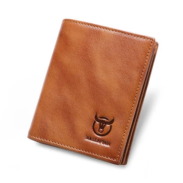 BULLCAPTAIN Men's Genuine Leather RFID Wallet Handmade Cowhide Thin Design Large Capacity Short Coin Purse Clip Business Casual Card Bag Gift