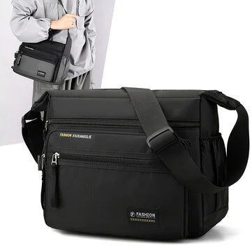 Waterproof Nylon Men Crossbody Bag Large Capacity Multiple Pockets Zipper Shoulder Bag Fashion Casual Outdoor Travel Messenger Bag