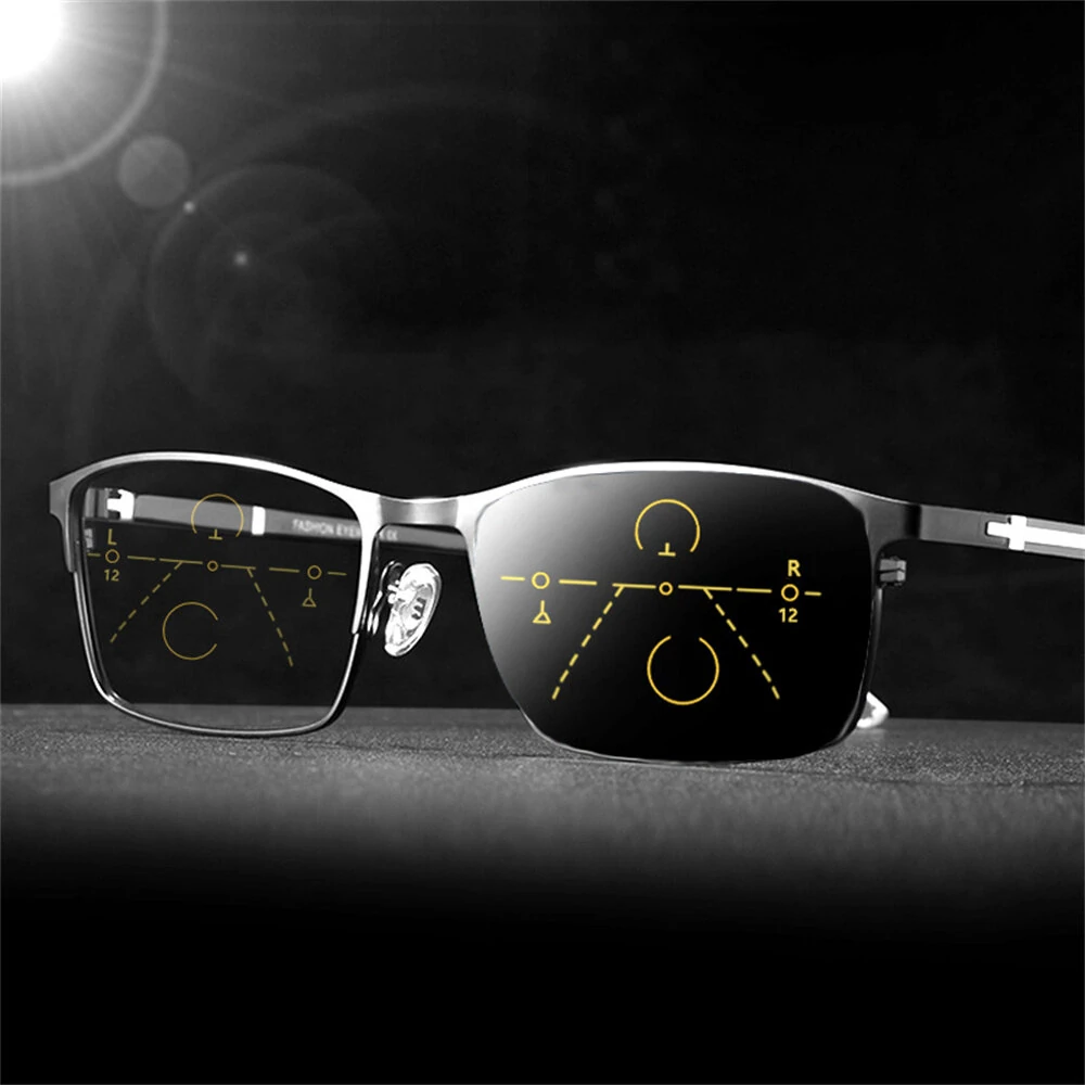 Photochromic Auto Zoom Reading Glasses HD Near Far Anti-blue Light Business Presbyopia Glasses