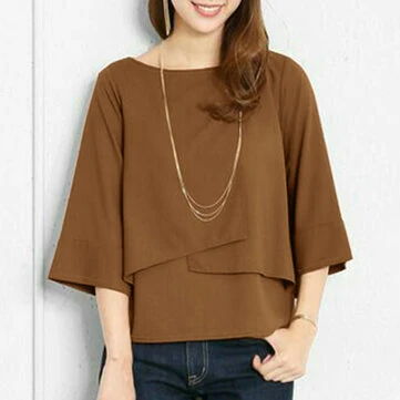 ZANZEA Elegant Style Women's Blouse Round Neck Half Sleeve Double Layer Casual Shirt Fashion Pullover Top