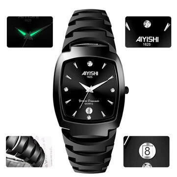 AIYISHI Luxury Men's Square Quartz Watch Steel Strap Casual Business Wristwatch Waterproof Luminous Date Design Comfortable Stylish