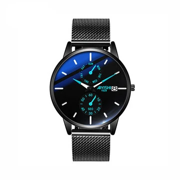 AIYISHI Men Simple Luxury Fashion Quartz Watch Luminous Waterproof Watch Stainless Steel Mesh Strap Sport Watch Fashion Wrist Watches