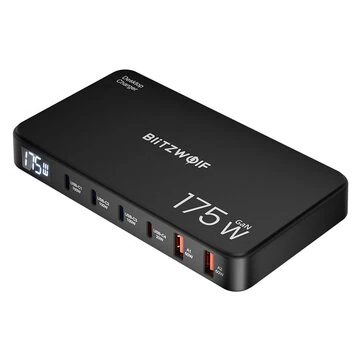 [GaN Tech] Blitzwolf® BW-S30 175W 6-Port USB PD Charger 4USB-C+2USB-A QC PD Digital Display Fast Charging Desktop Charging Station for iPhone 16 16 Pro 15 14 13 Pro Max for MacBook Pro for Ai