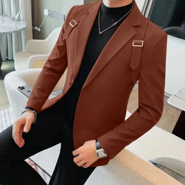 INCERUN Mens Solid Color Casual Long-Sleeve Blazer Fashion Slim Fit Business Men's Suit for Spring Fall