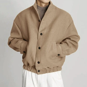 INCERUN Mens Solid Stand Collar Button Front Jacket Casual Fall Winter Outwear Top with Pockets S-5XL