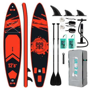 [EU Direct] FunWater 385X85X15CM Inflatable Stand Up Paddle Board SUP Surfboard Complete Paddleboard Accessories Adjustable Paddle, Pump, Travel Backpack, Leash, Waterproof Bag, Adult Paddle