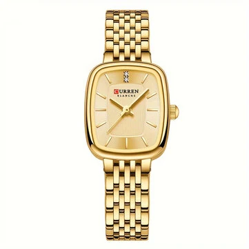 CURREN Fashion Rhinestone Deco Stainless Steel Strap Square Quartz Watch Waterproof Casual Business Women's Wristwatch