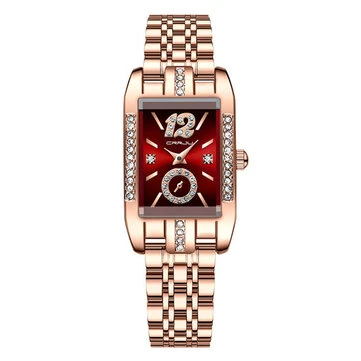 CRRJU Women's Quartz Watch Elegant Rhinestone Rectangular Dial Waterproof Stainless Steel Strap Luminous Design Perfect for Business and Fashion Use Stylish Women Watch Ideal for Everyday Wea