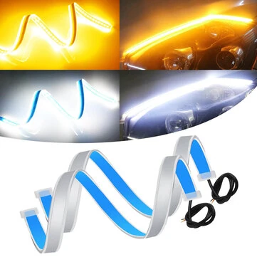 2pcs 12V 60cm Car LED thin Light Bar Dual-Color DRL Flowing Turn Signal Light Strips LED Car Daytime Running Light Flexible Headlights Brake Strip Lights Turn Signal