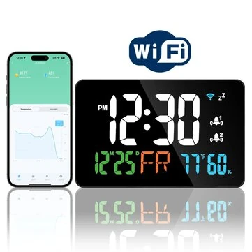 LED Graffiti Clock Automatic Time Calibration Wifi Temperature And Humidity Atomic Clock Mirror Clock  Four Levels of Brightness Adjustment