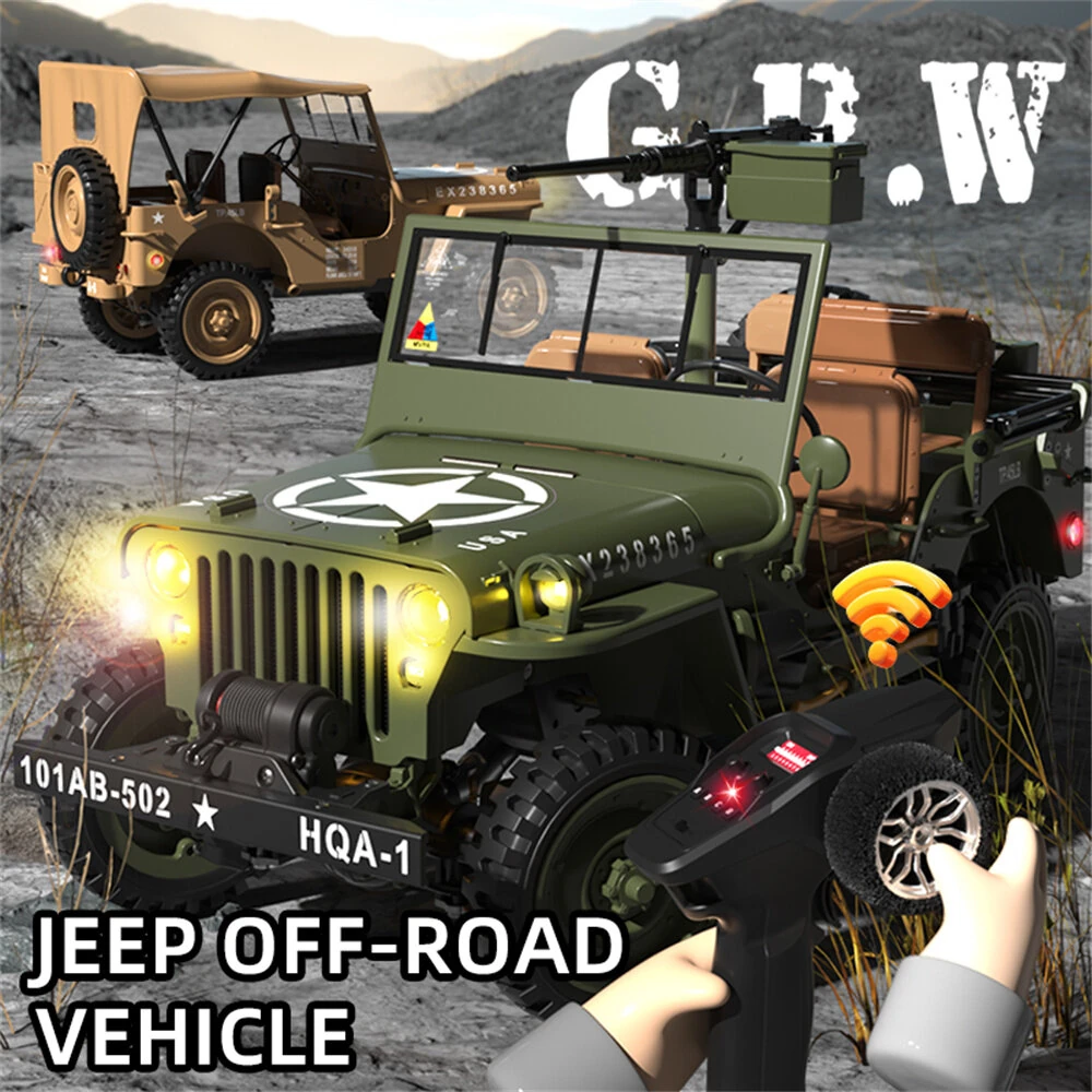 HG TRASPED HG4-58 RTR 1/14 2.4G 4WD RC Car Willys Military Truck for Jeep Off-Road Climbing LED Light Sound Winch Two Speed Metal Frame Rock Crawler Full Proportional Vehicles Models Toys