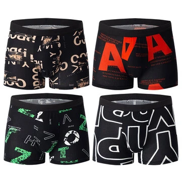 4pcs Men's Boxer Briefs Fashion Printed Underwear Comfortable Breathable Casual Shortie Panties