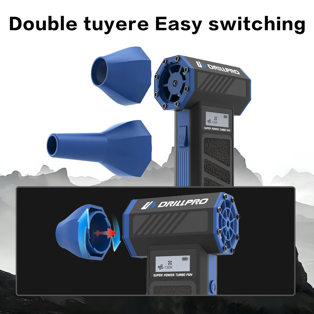 DRILLPRO P30 Turbo Fan 130,000 RPM 300g Wind Pressure with 5000mAh Battery Dual Nozzles Portable Brushless Motor High Performance