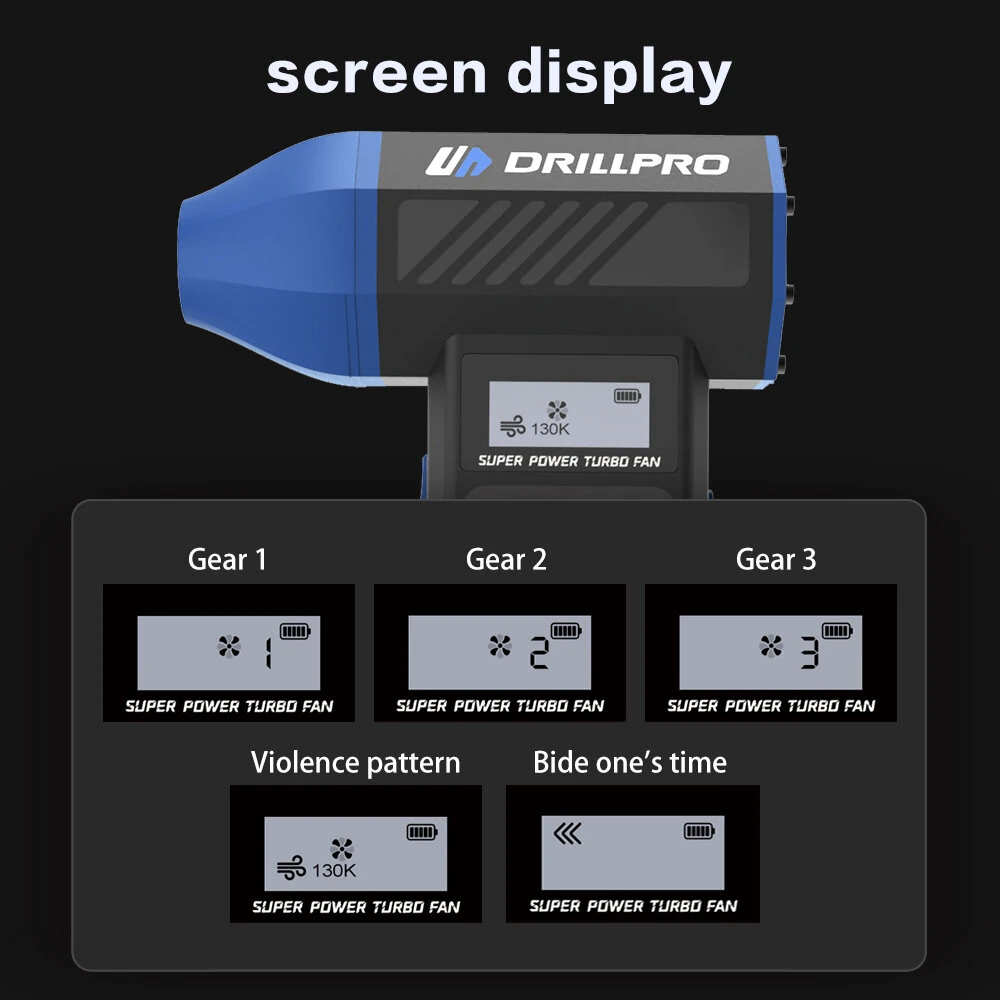 DRILLPRO P30 Turbo Fan 130,000 RPM 300g Wind Pressure with 5000mAh Battery Dual Nozzles Portable Brushless Motor High Performance