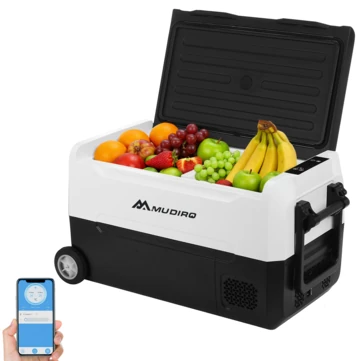Mudiro 12 Volt Refrigerator with Bluetooth function 12V Car Fridge 35L(37QT) 55L(58QT) -4℉~68℉ Freezer Compressor Cooler 12/24V DC & 100-240V AC,Removable Divider, Car Fridge For Car, Camping